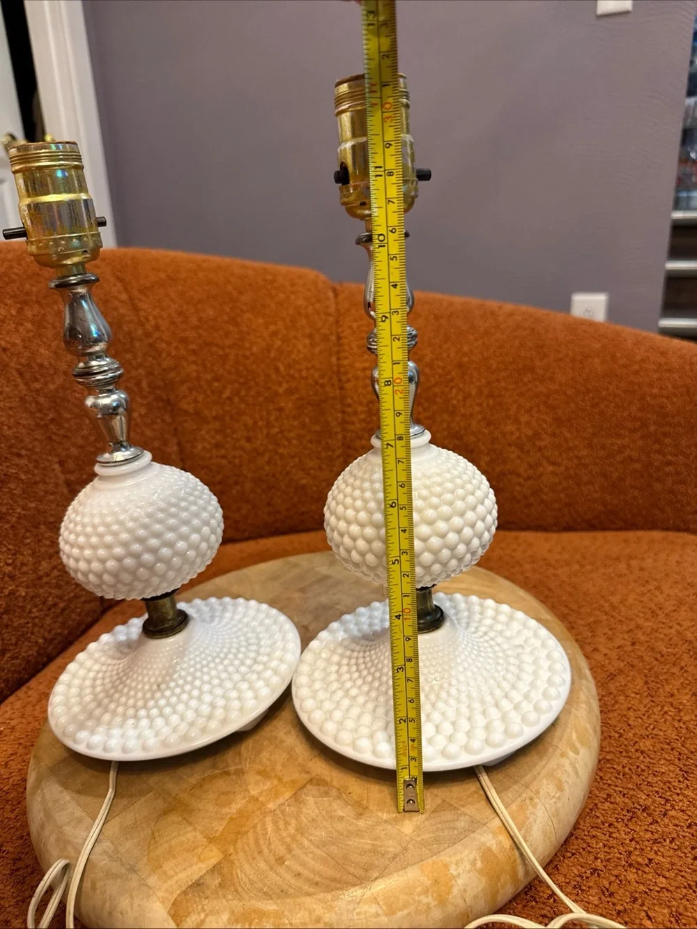 Vintage-Style White Hobnail Table Lamp Pair